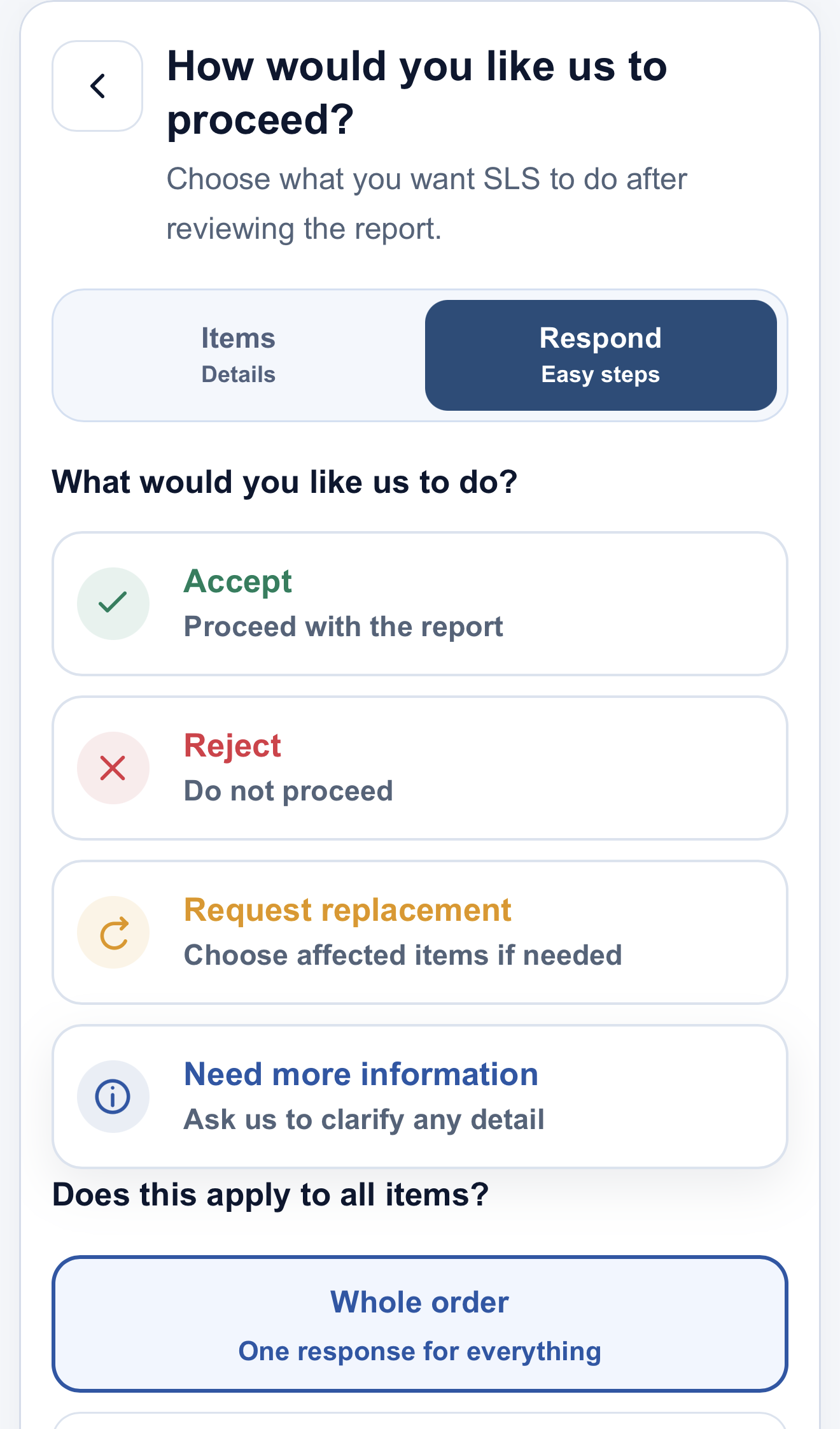 English customer decision interface