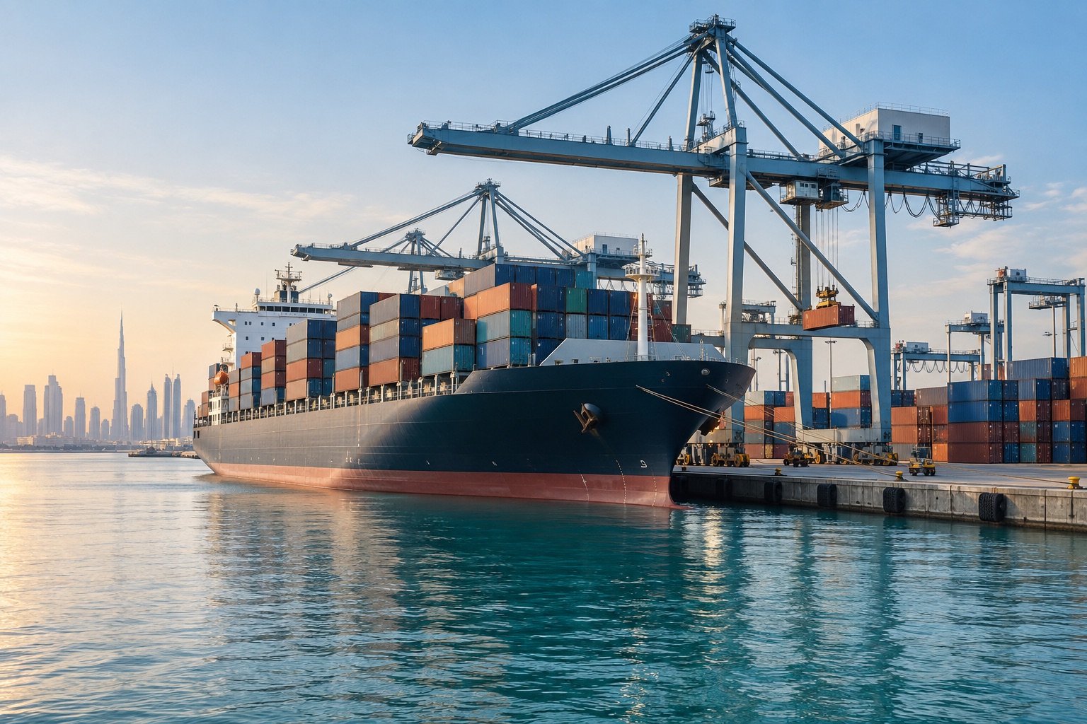 Illustrative scene of a container vessel at a port